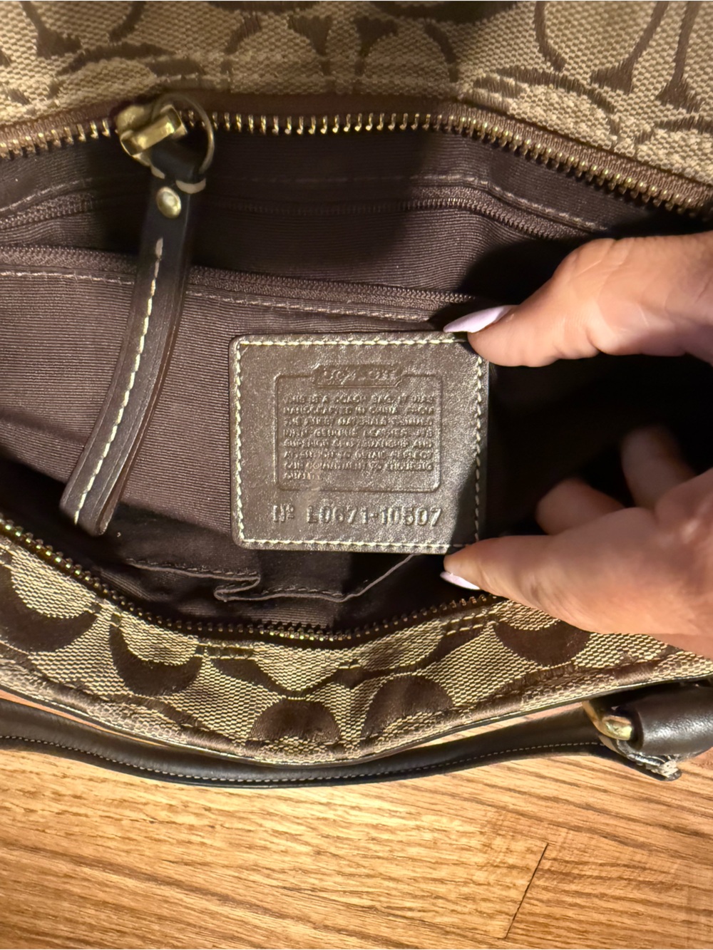 Coach Tan and Dark Brown Signature Shoulder Bag with Tassel - Picture 5 of 5